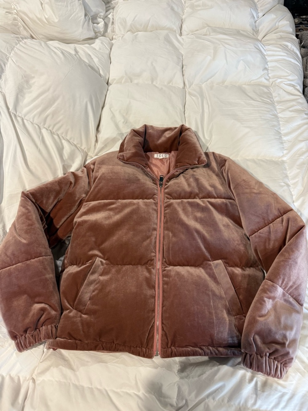TCEC Pink Velvet-Look Puffer Jacket